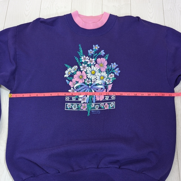 Vintage Morning Sun Sweatshirt Women's Size XL Forrer Purple Pink Floral - Picture 7 of 9